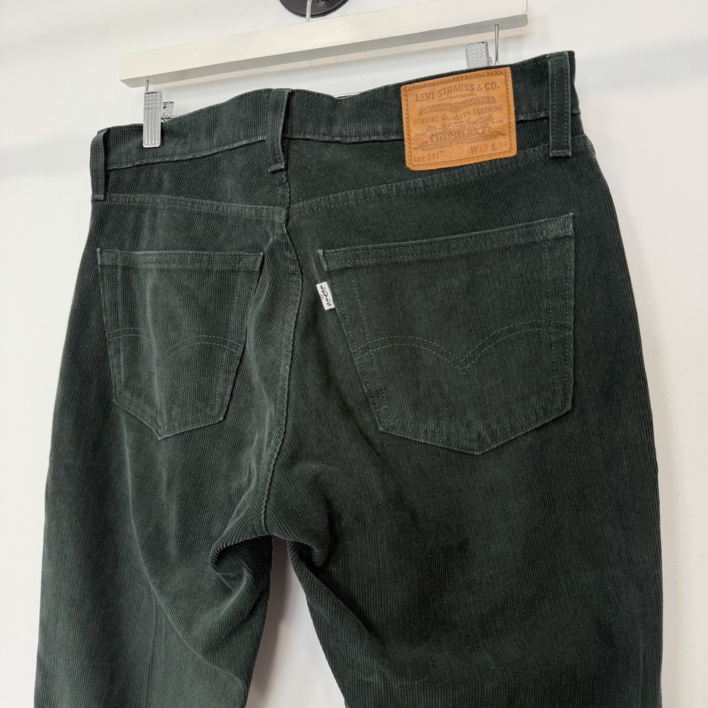 Vintage Levi's 511 Corduroy Pants Mens 33x34 Dark Green White Tab Big E Y2K